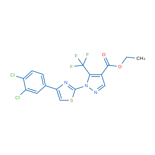 Ethyl 1-[4-(3,4-dichlorophenyl)-1,3-thiazol-2-yl]-5-(trifluoromethyl)-1H-pyrazole-4-carboxylate 1g