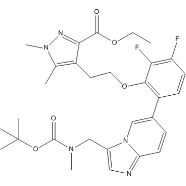 Ethyl 4-(2-(6-(3-(((tert-butoxycarbonyl)(methyl)amino)methyl)imidazo[1,2-a]pyridin-6-yl)-2,3-difluorophenoxy)ethyl)-1,5-dimethyl-1H-pyrazole-3-carboxylate