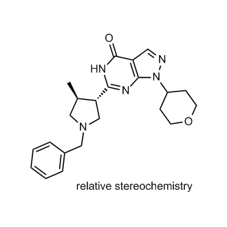 rel-6-((3R,4R)-1-benzyl-4-methylpyrrolidin-3-yl)-1-(tetrahydro-2H-pyran-4-yl)-1,5-dihydro-4H-pyrazolo[3,4-d]pyrimidin-4-one