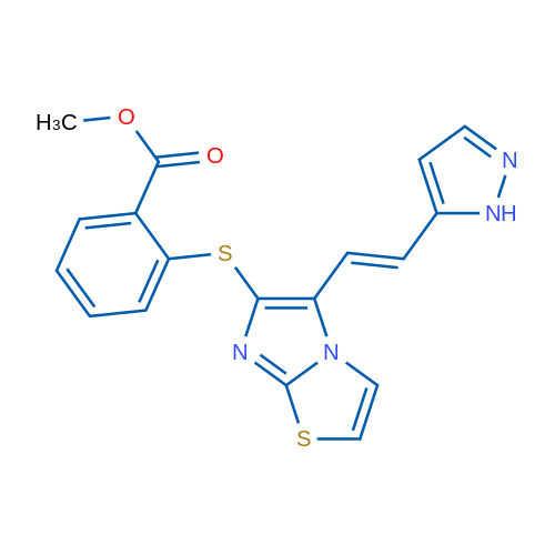 Methyl 2-({5-[(E)-2-(1H-pyrazol-5-yl)ethenyl]imidazo[2,1-b][1,3]thiazol-6-yl}sulfanyl)benzoate 1g