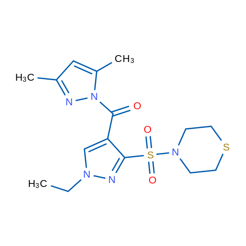 4-{[4-(3,5-dimethyl-1H-pyrazole-1-carbonyl)-1-ethyl-1H-pyrazol-3-yl]sulfonyl}thiomorpholine 1g