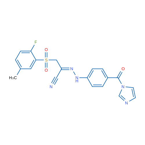 (E)-1-(2-Fluoro-5-methylbenzenesulfonyl)-N-[4-(1H-imidazole-1-carbonyl)phenyl]methanecarbohydrazonoyl cyanide 1g
