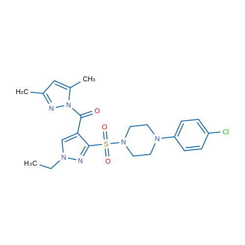 1-(4-Chlorophenyl)-4-{[4-(3,5-dimethyl-1H-pyrazole-1-carbonyl)-1-ethyl-1H-pyrazol-3-yl]sulfonyl}piperazine 1g