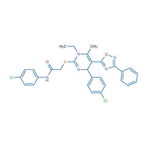 N-(4-Chlorophenyl)-2-{[4-(4-chlorophenyl)-1-ethyl-6-methyl-5-(3-phenyl-1,2,4-oxadiazol-5-yl)-1,4-dihydropyrimidin-2-yl]sulfanyl}acetamide 1g