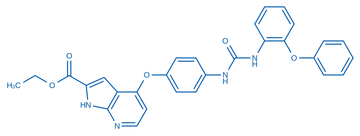 Ethyl 4-(4-(3-(2-phenoxyphenyl)ureido)phenoxy)-1H-pyrrolo[2,3-b]pyridine-2-carboxylate 25mg
