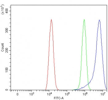 Flow cytometry testing of fixed and permeabilized human HEL cells with PLVAP antibody at 1ug/million