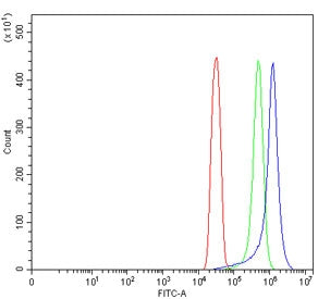 Flow cytometry testing of human SiHa cells with TM7SF3 antibody at 1ug/million cells (blocked with g