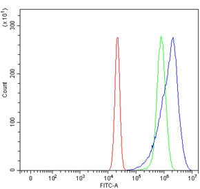 Flow cytometry testing of human U-2 OS cells with PATE1 antibody at 1ug/million cells (blocked with 
