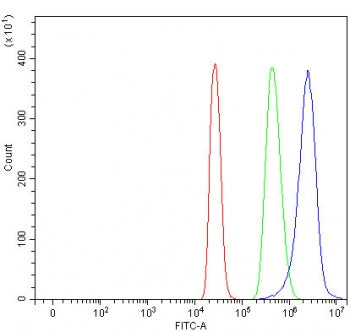 Flow cytometry testing of fixed and permeabilized human 293T cells with KEPI antibody at 1ug/million