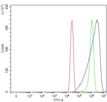 Flow cytometry testing of human A431 cells with Rho kinase 2 antibody at 1ug/million cells (blocked 