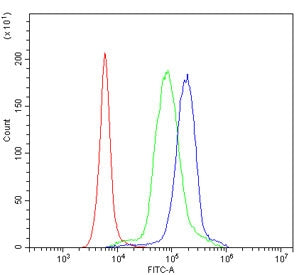 Flow cytometry testing of human PBM cells with Interleukin 15 antibody at 1ug/million cells (blocked
