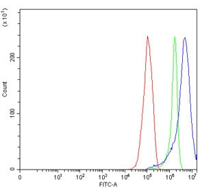 Flow cytometry testing of human RT4 cells with NDFIP1 antibody at 1ug/million cells (blocked with go