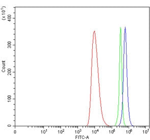 Flow cytometry testing of human HEL cells with TAAR6 antibody at 1ug/million cells (blocked with goa