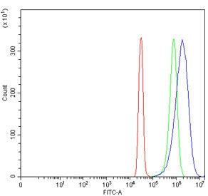 Flow cytometry testing of human SiHa cells with CD64 antibody at 1ug/million cells (blocked with goa