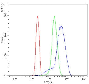 Flow cytometry testing of human U937 cells with RBP-JK antibody at 1ug/million cells (blocked with g