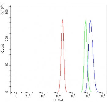 Flow cytometry testing of human U-2 OS cells with RIT2 antibody at 1ug/million cells (blocked with g