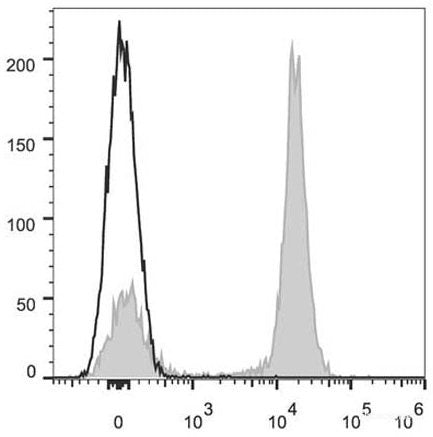 C57BL/6 murine splenocytes are stained with AF647 Anti-Mouse CD19 Antibody[Used at 0.05 μg/10<sup>6</sup> cells dilution](filled gray histogram). Unstained splenocytes (empty black histogram) are used as control.