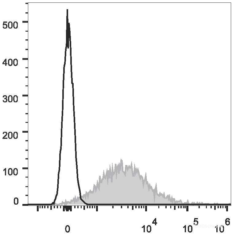 LPS-stimulated (3 days) C57BL/6 murine splenocytes are stained with APC Anti-Mouse CD86 Antibody[Used at 0.2 μg/10<sup>6</sup> cells dilution](filled gray histogram). Unstained splenocytes (empty black histogram) are used as control.