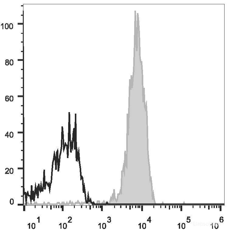 C57BL/6 murine splenocytes are stained with APC Anti-Mouse CD31 Antibody[Used at 0.05 μg/10<sup>6</sup> cells dilution](filled gray histogram). Unstained splenocytes (empty black histogram) are used as control.