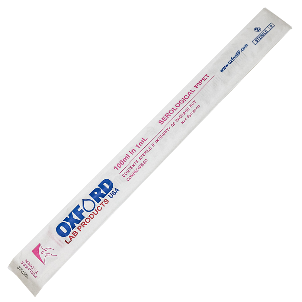Oxford LP Serological Pipettes, 100 mL, Pink, Sterile, Individually Wrapped, 50 /Case