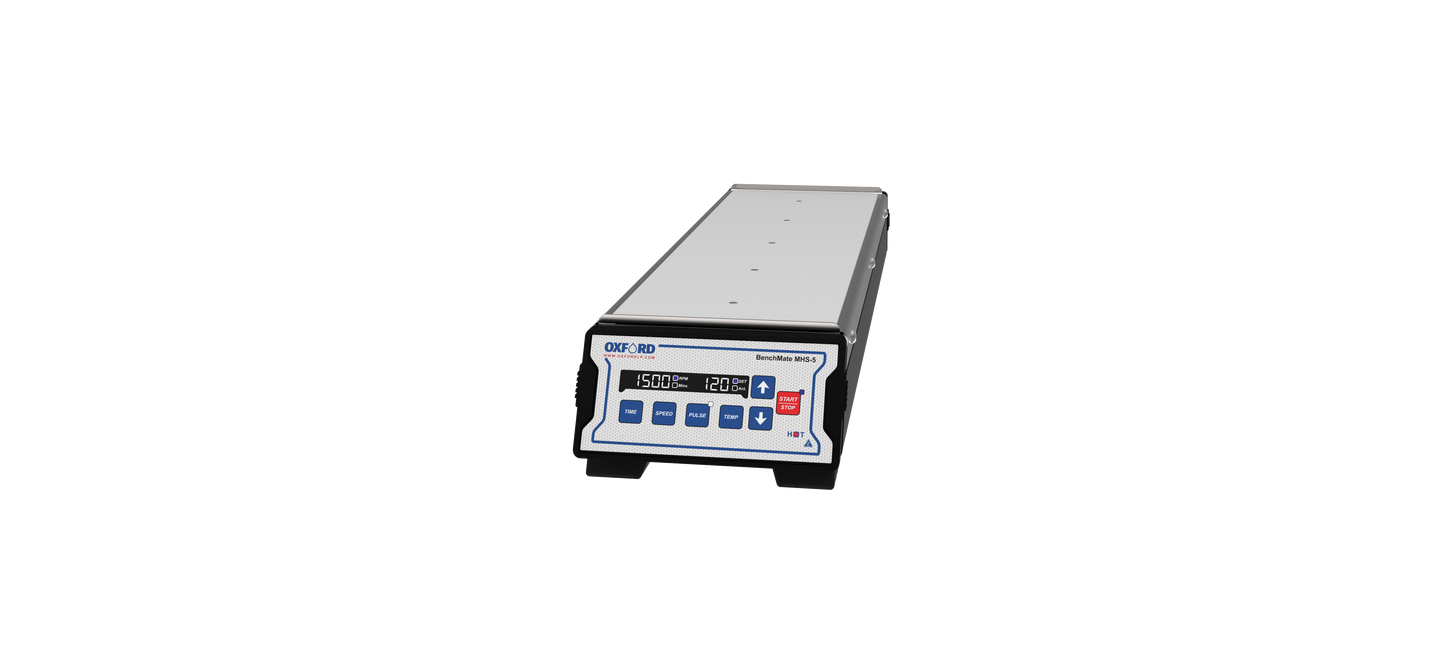 Oxford BenchMate 5 Position Magnetic Hotplate Stirrer, Speed range - 300-1500 rpm, Max temp 120°C, with 1 Stir Bar. 230 V